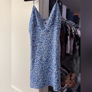 Zara Blue and White Floral Midi Slip Dress